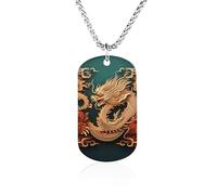 RLDOBOFE Dragon Chinese Background Dog Tag Pendant Personalized Picture Necklace Custom Military Tag Pendant with Box Chain Memorial Photo Jewelry Keepsake Gift for Men Women Husband