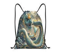 RLDOBOFE Dragon Chinese Background Drawstring Backpack Sports Gym Sackpack Waterproof Swim Bag Men Women Draw String Bag, Black, M