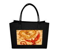 RLDOBOFE Dragon Phoenix Felt Tote Bag Reusable Foldable Grocery Bag Versatile Large Capacity Commuter Handbag, Black, One Size