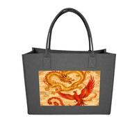 RLDOBOFE Dragon Phoenix Felt Tote Bag Reusable Foldable Grocery Bag Versatile Large Capacity Commuter Handbag, Dark Gray, One Size