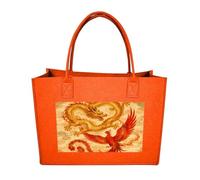 RLDOBOFE Dragon Phoenix Felt Tote Bag Reusable Foldable Grocery Bag Versatile Large Capacity Commuter Handbag, Fruit Orange, One Size