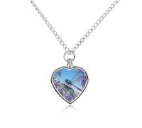 RLDOBOFE Dragonfly Jacaranda Leaf Cremation Jewelry for Ashes Heart Urn Necklaces Personalized Memorial Necklace Dog Cat Keepsake Pendant Custom Small Locket Ash Holder for Women Men