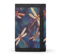 RLDOBOFE Dragonfly Trifold Wallet Minimalist Mens Wallet with Key Hook 8 Card Slots Modern Stylish Polyester Security Wallets Fashion Slim Credit Card Holder Id Window