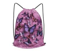RLDOBOFE Drawstring Backpack Woemn Men Sports Gym Sack Lightweight Drawstring Bags All Butterflies Are On Purple Background Cinch Bag Sackpack For Work Swim Travel