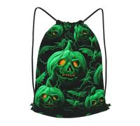 RLDOBOFE Drawstring Backpack Woemn Men Sports Gym Sack Lightweight Drawstring Bags Green Ghost Horror Halloween Pumpkin Cinch Bag Sackpack For Work Swim Travel