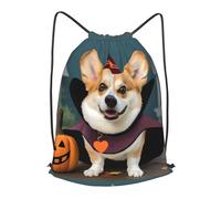 RLDOBOFE Drawstring Backpack Woemn Men Sports Gym Sack Lightweight Drawstring Bags Halloween Corgi Dog Witch Cinch Bag Sackpack For Work Swim Travel