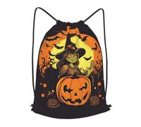 RLDOBOFE Drawstring Backpack Woemn Men Sports Gym Sack Lightweight Drawstring Bags Halloween Pumpkin Witch Cinch Bag Sackpack For Work Swim Travel