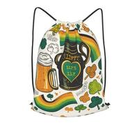 RLDOBOFE Drawstring Backpack Woemn Men Sports Gym Sack Lightweight Drawstring Bags Irish Beer Flag Hearts Rainbow Gold Shamrock Cinch Bag Sackpack For Work Swim Travel