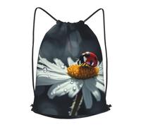 RLDOBOFE Drawstring Backpack Woemn Men Sports Gym Sack Lightweight Drawstring Bags Ladybug On Daisy Flower Cinch Bag Sackpack For Work Swim Travel