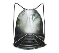 RLDOBOFE Drawstring Backpack Woemn Men Sports Gym Sack Lightweight Drawstring Bags Railway In The Fog Cinch Bag Sackpack For Work Swim Travel