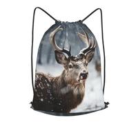 RLDOBOFE Drawstring Backpack Woemn Men Sports Gym Sack Lightweight Drawstring Bags Reindeer In The Snow Cinch Bag Sackpack For Work Swim Travel