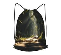 RLDOBOFE Drawstring Backpack Woemn Men Sports Gym Sack Lightweight Drawstring Bags Road In The Forest Cinch Bag Sackpack For Work Swim Travel