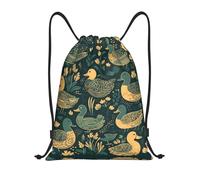 RLDOBOFE Duck Pattern Green Drawstring Backpack Sports Gym Sackpack Waterproof Swim Bag Men Women Draw String Bag, Black, M