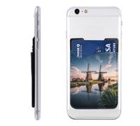 RLDOBOFE Dutch windmill Phone Wallet, Stick On Card Holder for Back of Phone Case - Leather Cell Phone Card Wallet Sleeve Adhesive Phone Pocket - Compatible with Most Cell Phones