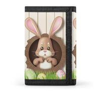 RLDOBOFE Easter Bunny Trifold Wallet Minimalist Mens Wallet with Key Hook 8 Card Slots Modern Stylish Polyester Security Wallets Fashion Slim Credit Card Holder Id Window