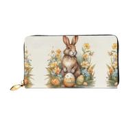 RLDOBOFE Easter Eggs and Rabbits Leather Wallet for Women Long Coin Purse Ultra Slim Credit Cards Holder Bifold Clutch