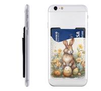 RLDOBOFE Easter Eggs and Rabbits Phone Wallet, Stick On Card Holder for Back of Phone Case - Leather Cell Phone Card Wallet Sleeve Adhesive Phone Pocket - Compatible with Most Cell Phones