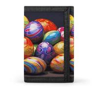RLDOBOFE Easter Eggs Trifold Wallet Minimalist Mens Wallet with Key Hook 8 Card Slots Modern Stylish Polyester Security Wallets Fashion Slim Credit Card Holder Id Window