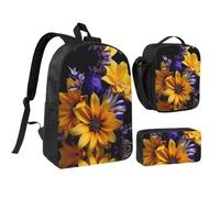 RLDOBOFE Eco-Friendly Flowers Backpack Set 3 PCS - 17 Inch Laptop Backpack with Lunch Bag, Waterproof Daypack Insulated Lunch Box Large Capacity Coin Pouch Personalized Gift