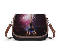 RLDOBOFE Eiffel Tower Fireworks Crossbody Bags for Women Vegan Leather Handbags with Adjustable Strap Trendy Medium Shoulder Bag Lightweight Travel Saddle Bag Little Purse Wallet