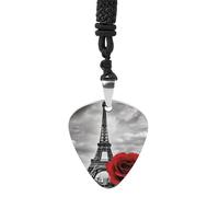 RLDOBOFE Eiffel Tower Red Rose Guitar Pick Necklace Stainless Steel Guitar Pendant Necklace Hip Hop Punk Music Jewelry Customizable Gifts Accessory for Women Men Music Lovers