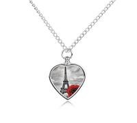 RLDOBOFE Eiffel Tower Red Rose Urn Necklace Heart Cremation Jewelry for Ashes Memorial Keepsake Jewelry with Funnel Filler Urn Locket for Women Men to Hold Ashes of Pet Loved Ones