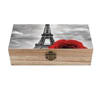RLDOBOFE Eiffel Tower Red Rose Wooden Keepsake Box with Lids Wood Storage Box with A Hinged Lid Decorative Boxes Table Large Rectangular Organizer Container for Jewelry Photos Craft