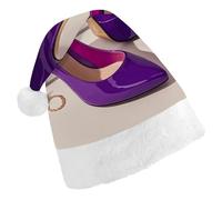 RLDOBOFE Elegant Purple High Heels with Lipstick Christmas Hat Classic Santa Claus Hat with Plush Trim for New Year Xmas Party Supply