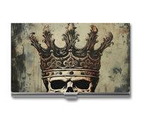 RLDOBOFE Elegant Skull Crown Business Card Holder, Slim Aluminum Alloy Card Case, Pocket Name Card Organizer Holder Wallet for Woman, Man, Pocket Or Bag Storage, Office Workers