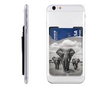 RLDOBOFE Elephant Walking Phone Wallet, Stick On Card Holder for Back of Phone Case - Leather Cell Phone Card Wallet Sleeve Adhesive Phone Pocket - Compatible with Most Cell Phones