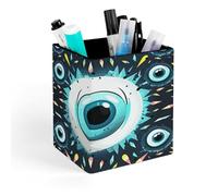RLDOBOFE Evil Eyes Square Pen Holder Non Slip Pencil Organizer PU Leather Makeup Brush Storage Organizer Personalized Pen Cup Caddy for Desk Office Classroom Home