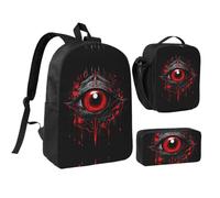 RLDOBOFE Eye of Hell Backpack Set 3 PCS - 17 Inch Laptop Backpack with Lunch Bag, Waterproof Daypack Insulated Lunch Box Large Capacity Coin Pouch Personalized Gift