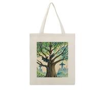 RLDOBOFE Fairy on The Bat Print Canvas Tote Bag Reusable Grocery Bag Lightweight Shopping Cloth Bags with Long Handles Aesthetic Cute Shoulder Bags for Women Lady Casual Vacation
