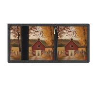 RLDOBOFE Fall Country Barn Trifold Wallet Minimalist Mens Wallet with Key Hook 8 Card Slots Modern Stylish Polyester Security Wallets Fashion Slim Credit Card Holder Id Window