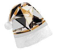 RLDOBOFE Fashion Modern Black White Gold Triangle Christmas Hat Classic Santa Claus Hat with Plush Trim for New Year Xmas Party Supply