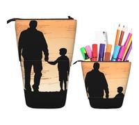 RLDOBOFE Father and son silhouette print Pencil Bag Stand-Up Retractable Pencil box Organizer Pen Holder Storage Bag Cosmetic Bag For Office Holiday Gift