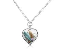 RLDOBOFE Feather Flower Pet Cremation Necklaces for Ashes Personalized Pet Ashes Jewelry Heart Shaped Urn Pendant Custom Memorial Funeral Keepsake for Loss Dogs Cats
