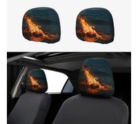 RLDOBOFE Fire by the Sea Car Headrest Cover 2 PCS, Funny Auto Front Seat Head Rest Protector, Universal Car Headrest Protector Elastic, Personalized Seat Cover Headrest Trim for Most Cars