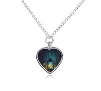 RLDOBOFE Fireflies And Lantern Cremation Jewelry for Ashes Heart Urn Necklaces Personalized Memorial Necklace Dog Cat Keepsake Pendant Custom Small Locket Ash Holder for Women Men