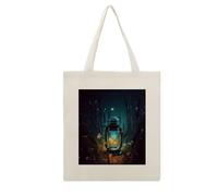 RLDOBOFE Fireflies And Lantern Print Canvas Tote Bag Reusable Grocery Bag Lightweight Shopping Cloth Bags with Long Handles Aesthetic Cute Shoulder Bags for Women Lady Casual Vacation