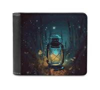 RLDOBOFE Fireflies And Lantern Wallet Passcase for Men, Extra Capacity Bifold Leather Wallets with ID Windows, Slim Stylish Wallet for Gift, Blocking Money Clip for Cards, Coin Pouch