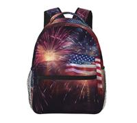RLDOBOFE Firework American Flag 4th Of July Cute Backpack Waterproof Lightweight Casual Backpack One Size Daypack Travel Laptop Bag For Men Women