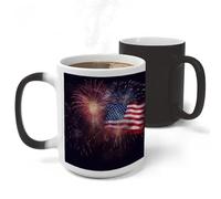 RLDOBOFE Firework American Flag Ceramic Color Changing Mug Heat Transforming Activated Mug 11 Oz Heat Changing Sensitive Tea Cup Magic Novelty Coffee Cup Drinkware Home Kitchen Gift