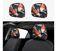 RLDOBOFE Fish And Flower Car Headrest Cover 2 PCS, Funny Auto Front Seat Head Rest Protector, Universal Car Headrest Protector Elastic, Personalized Seat Cover Headrest Trim for Most Cars