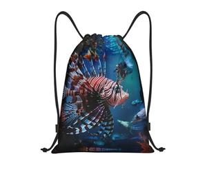 RLDOBOFE Fish in Fish Tank Drawstring Backpack Sports Gym Sackpack Waterproof Swim Bag Men Women Draw String Bag, Black, M