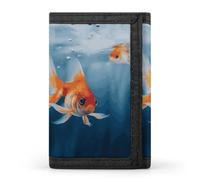 RLDOBOFE Fish Trifold Wallet Minimalist Mens Wallet with Key Hook 8 Card Slots Modern Stylish Polyester Security Wallets Fashion Slim Credit Card Holder Id Window