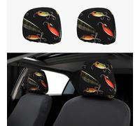 RLDOBOFE Fishing Lure Car Headrest Cover 2 PCS, Funny Auto Front Seat Head Rest Protector, Universal Car Headrest Protector Elastic, Personalized Seat Cover Headrest Trim for Most Cars