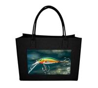 RLDOBOFE Fishing Lure Style Felt Tote Bag Reusable Foldable Grocery Bag Versatile Large Capacity Commuter Handbag, Black, One Size
