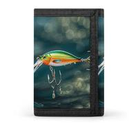 RLDOBOFE Fishing Lure Style Trifold Wallet Minimalist Mens Wallet with Key Hook 8 Card Slots Modern Stylish Polyester Security Wallets Fashion Slim Credit Card Holder Id Window