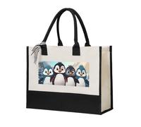 RLDOBOFE Five Cute Penguins Canvas Tote Bags Personalized Beach Bag Reusable Grocery Shopping Bag Casual Handbag Top Handle Shoulder Satchel Bags Work Purses Birthday Gifts for Women